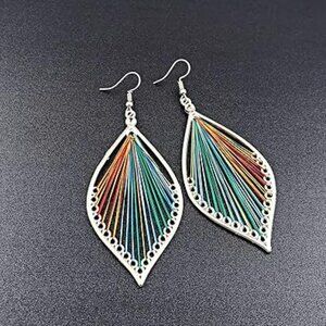 Boho Colorful Layered Leaf Earrings Bohemian Dangle Drop Tassel Silver Colorful